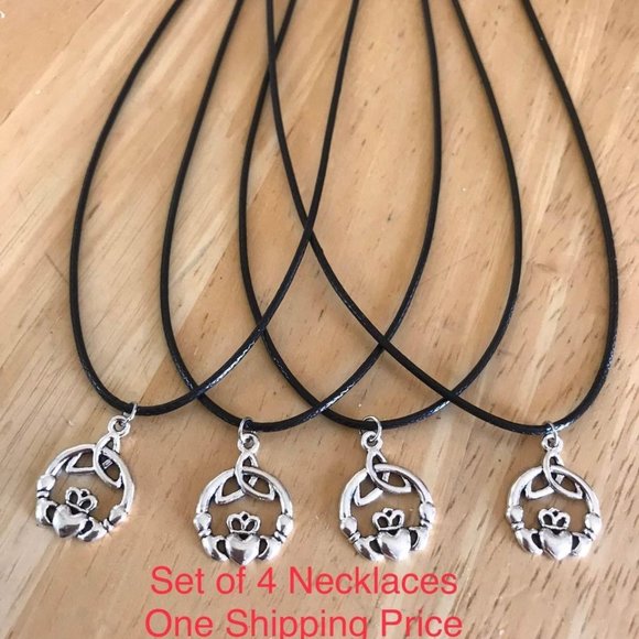 Celtic Irish Claddagh Triquetra Trinity Knot Necklace Set of 4 - Picture 1 of 4